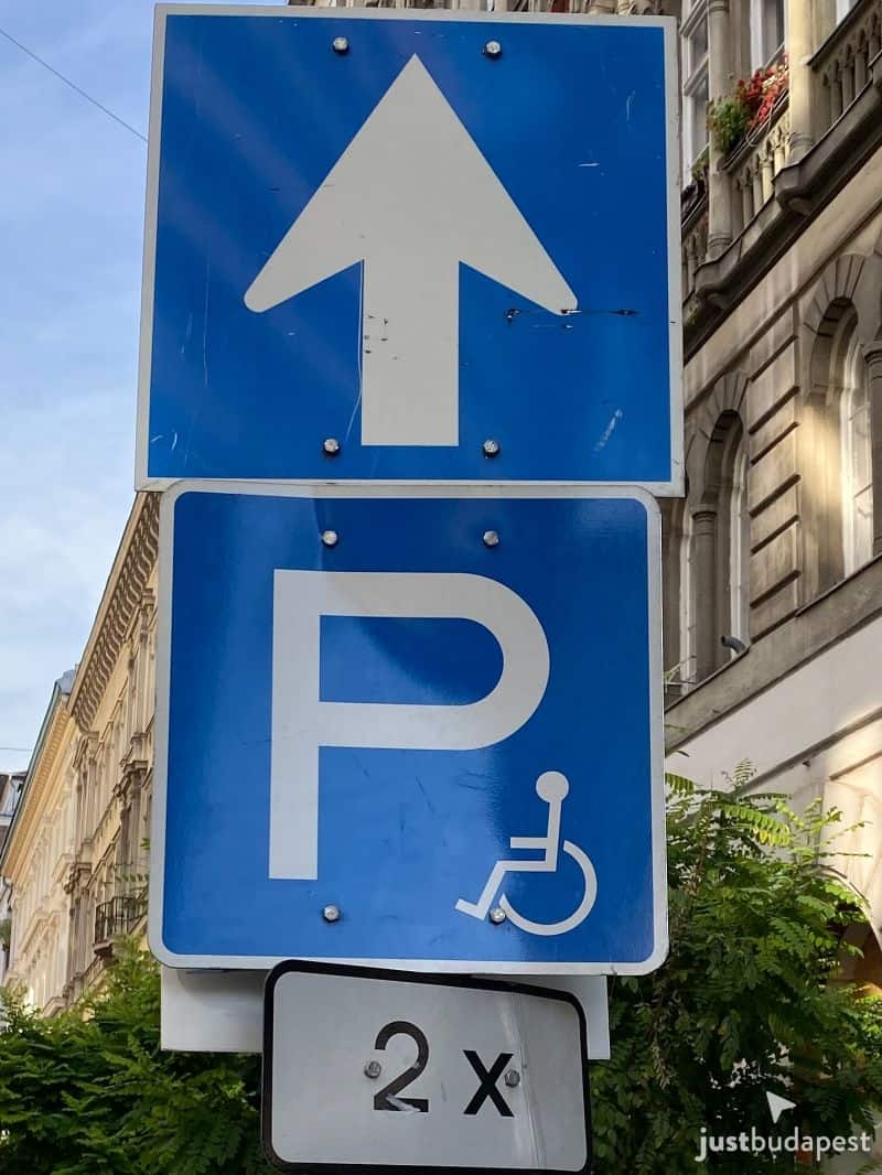 Parking in Budapest disabilities sign