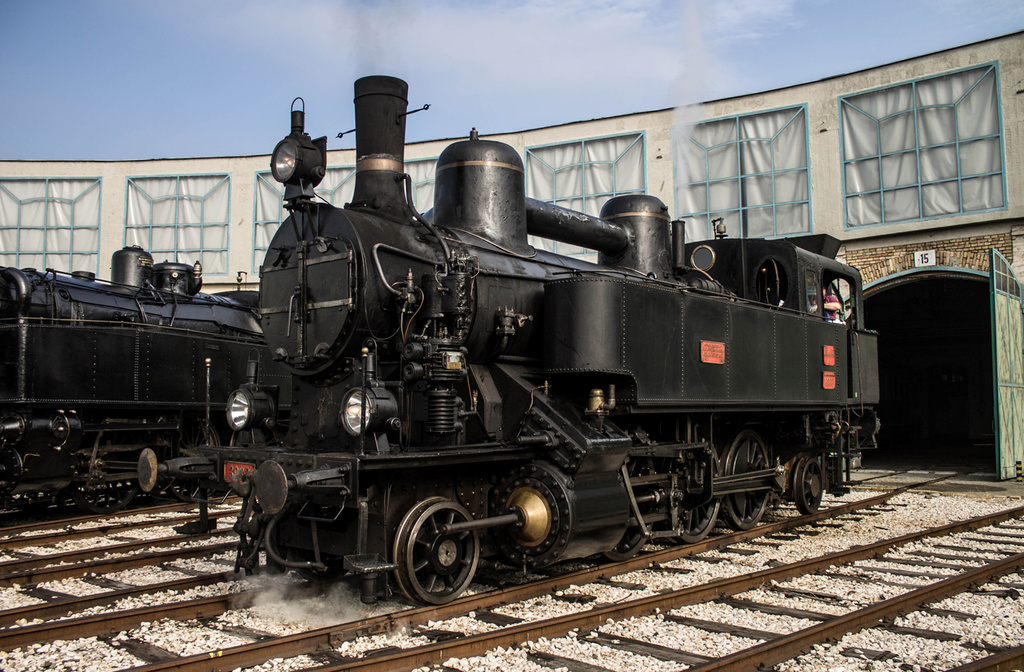 Old black train at the Hungarian Railway History Park