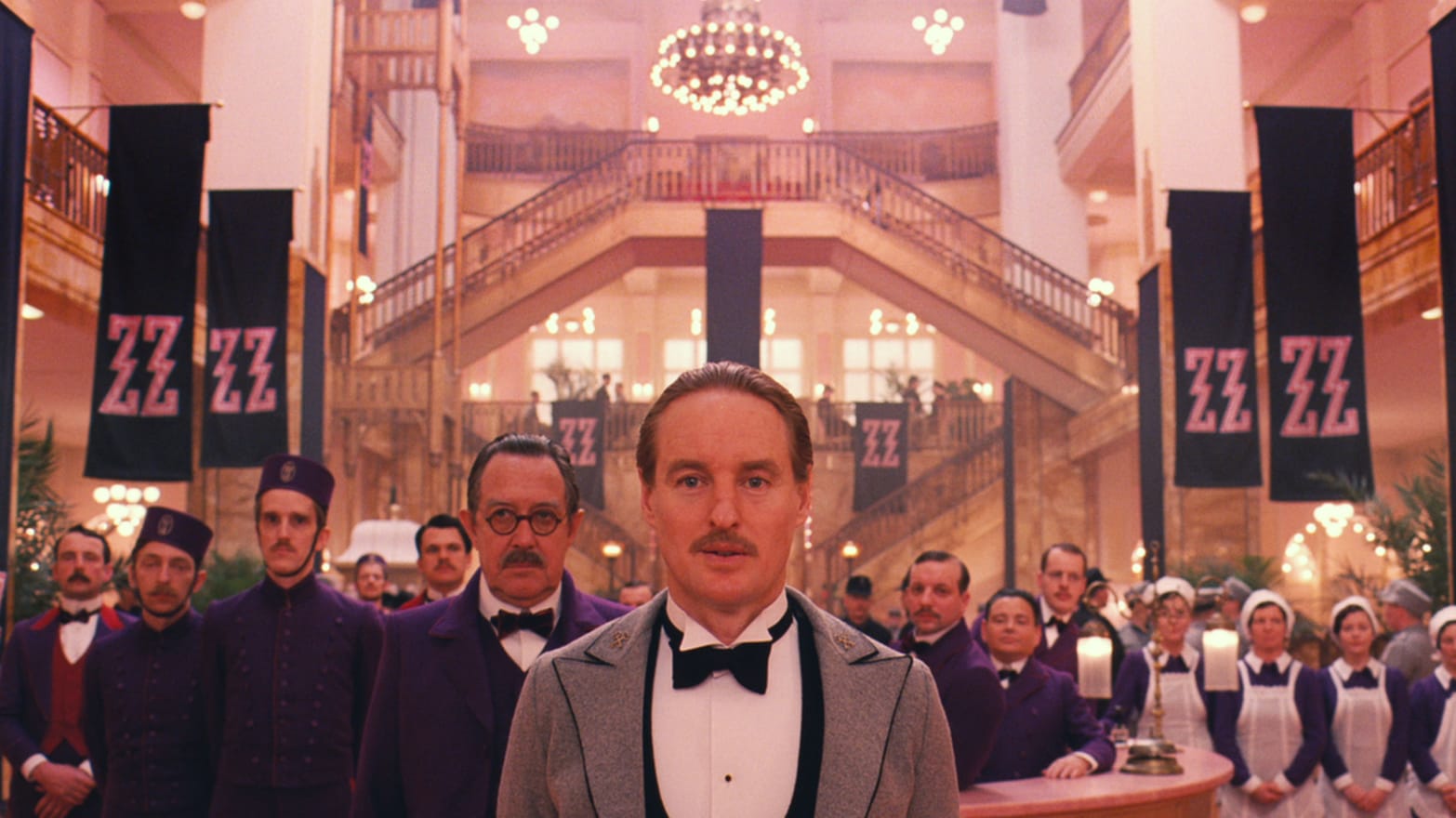 Shot of the actors of the Grand Hotel Budapest movie
