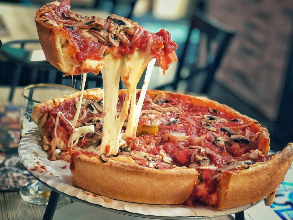Chicago’s famous deep dish pizza – available in I55 American Bar & Restaurant in Budapest