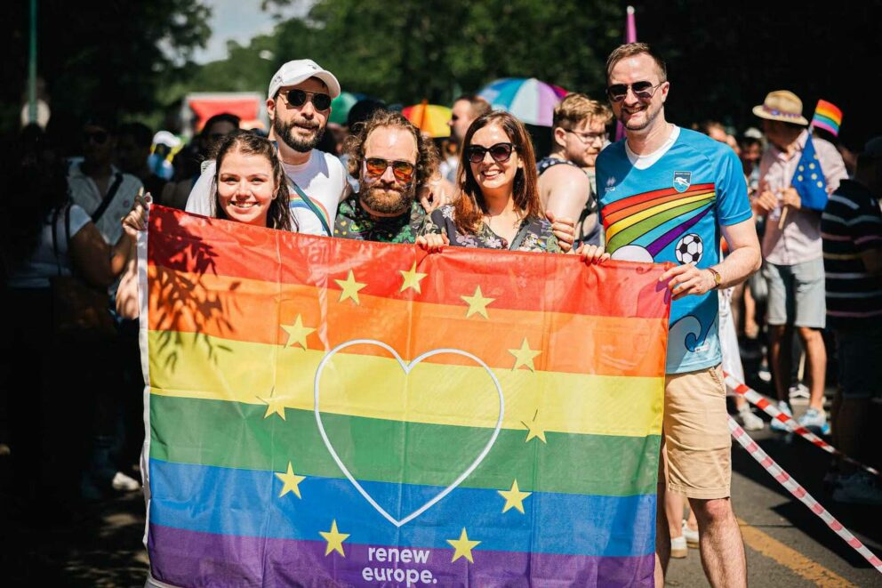 Shot of people at the Budapest Pride