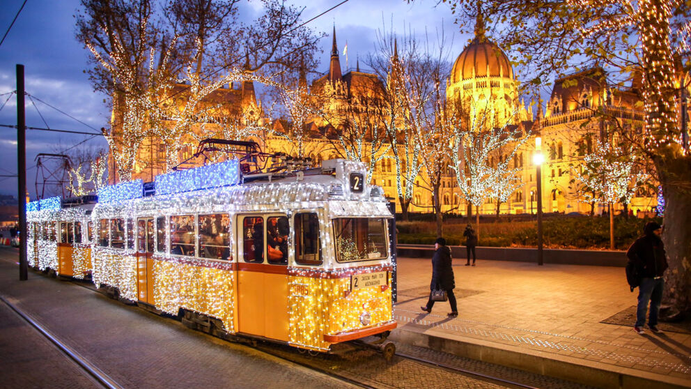 Tram with lights in Budapest