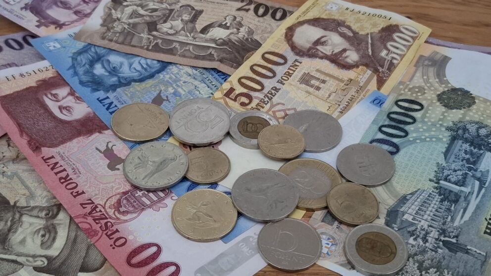 Hungarian currency , forint banknotes and coins