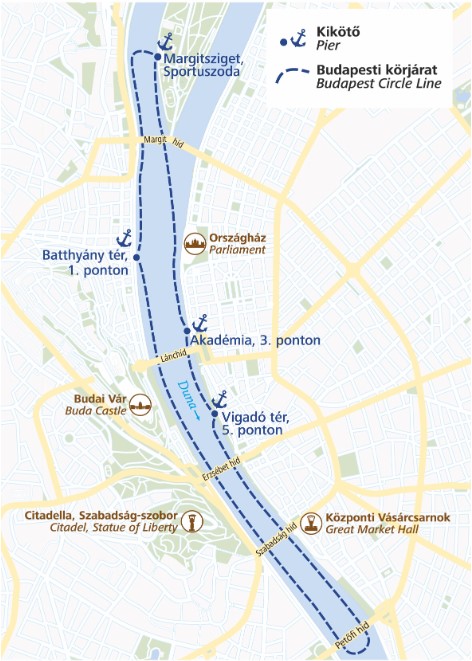  Map of the river cruise ports on the Danube