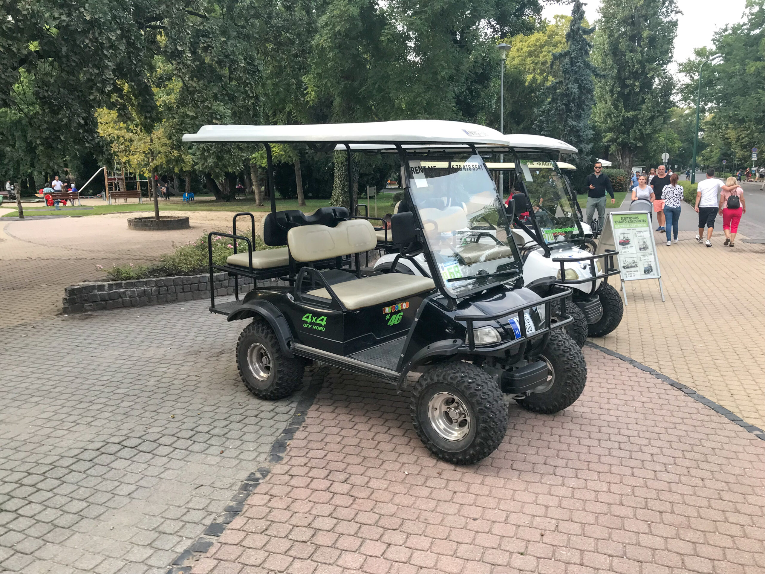 Shot of electric golf cars at Margaret Island