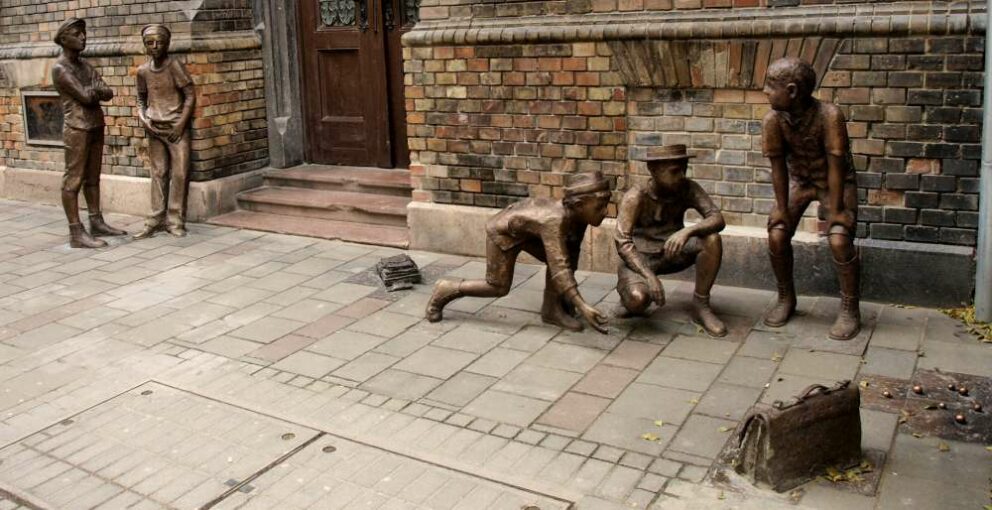 The statue of Paul Street Boys, fictional characters of Ferenc Molnár’s novel 