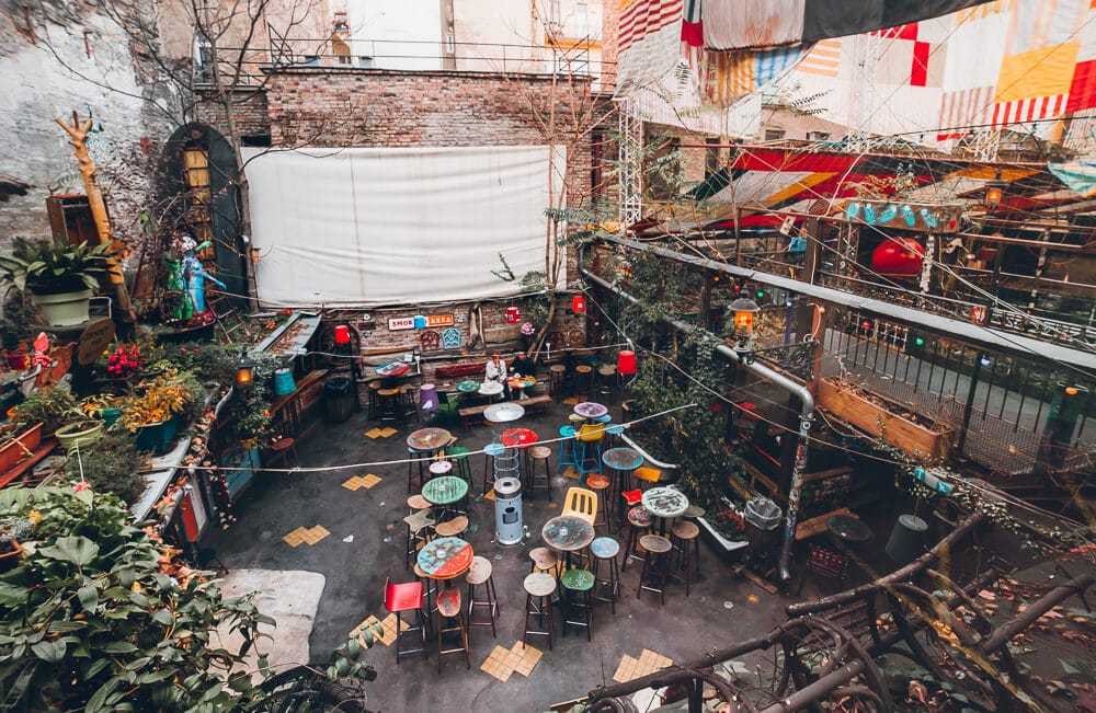  The inner courtyard of Szimpla Kert, the most famous ruin pub in Budapest