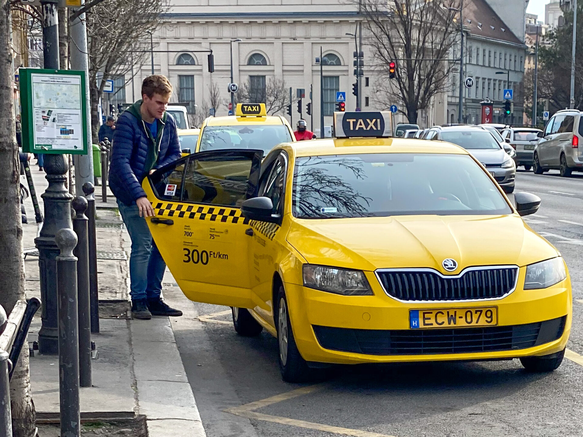 A passenger taking a taxi in Budapest