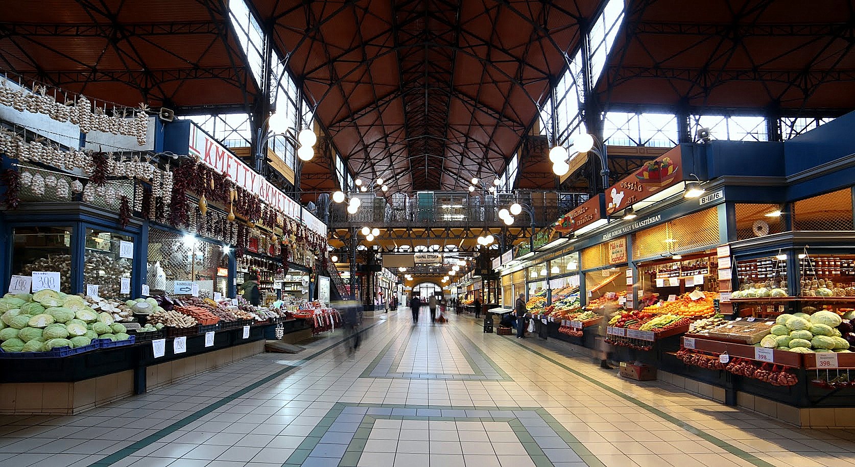 The main floor of the Central Market Hall in Budapest, Hungary