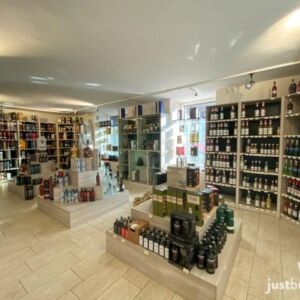 Shelves heavily stocked with alcohol in a Budapest liquor store