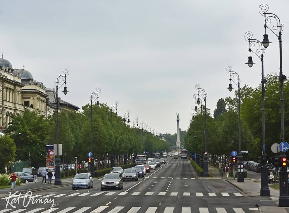 Looking down the long, tree-lined Andrassy Avenue towards Heroes' Square