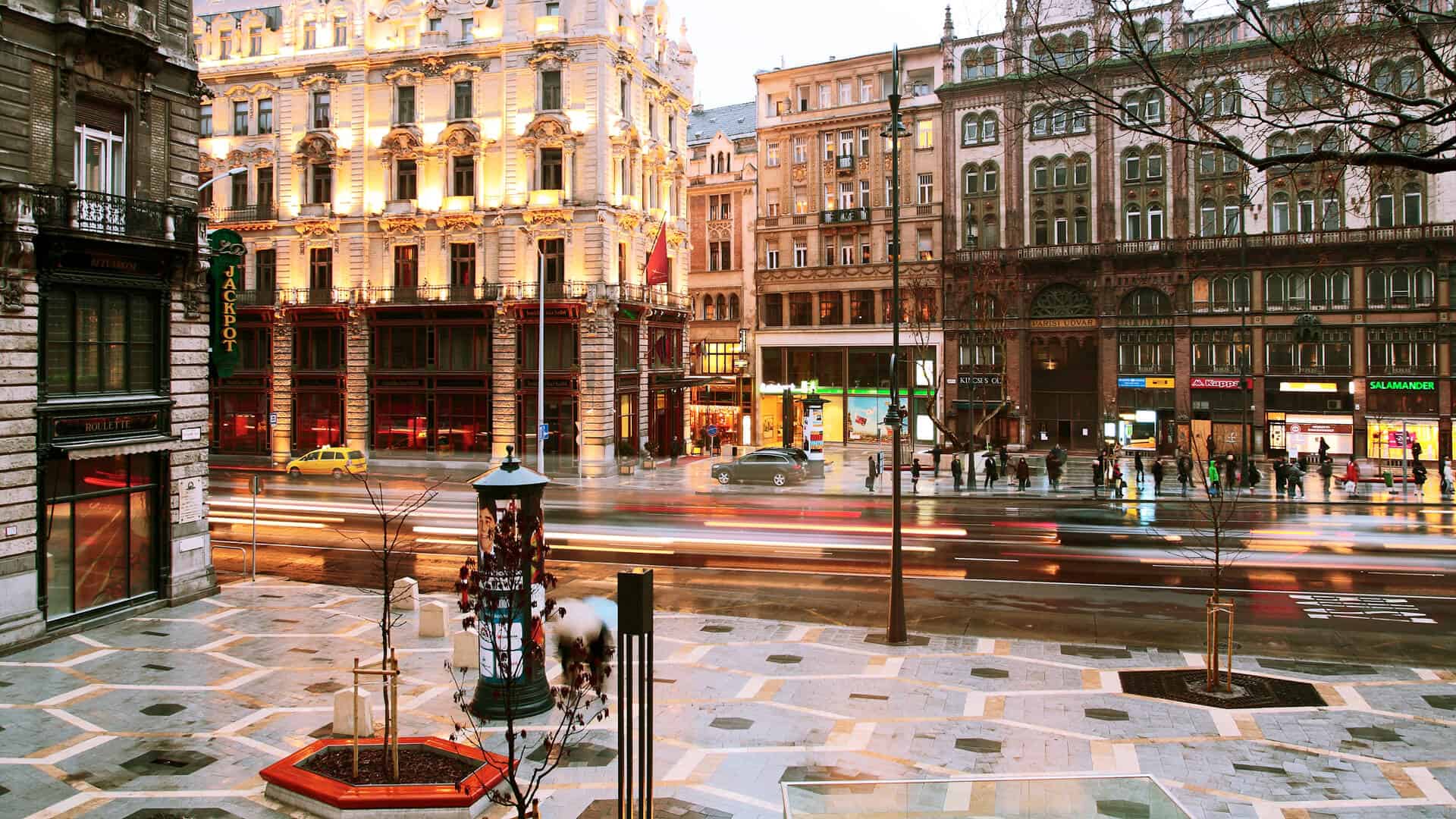 Aerial view of historical apartment buildings in downtown Budapest