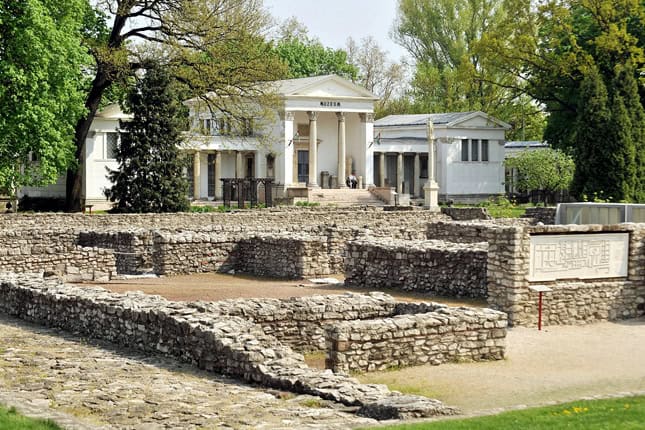 Overview of the ancient Roman civil town ruins at Aquincum