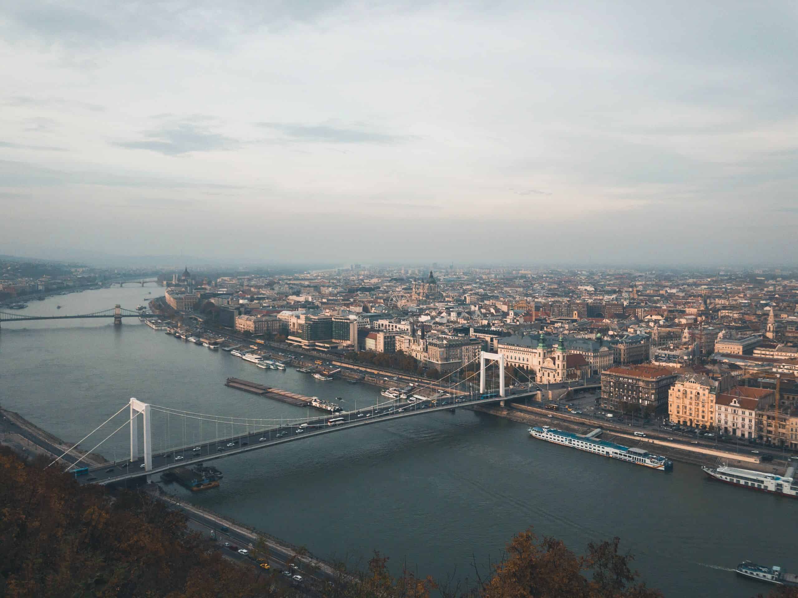 The vast Árpád Bridge, the busiest road bridge in Budapest