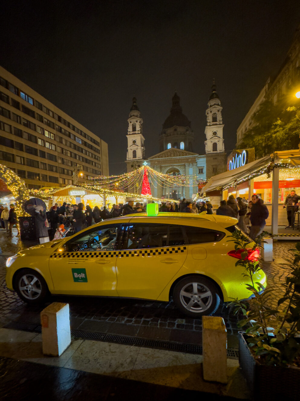 Official taxi rank near the Basilica Christmas market