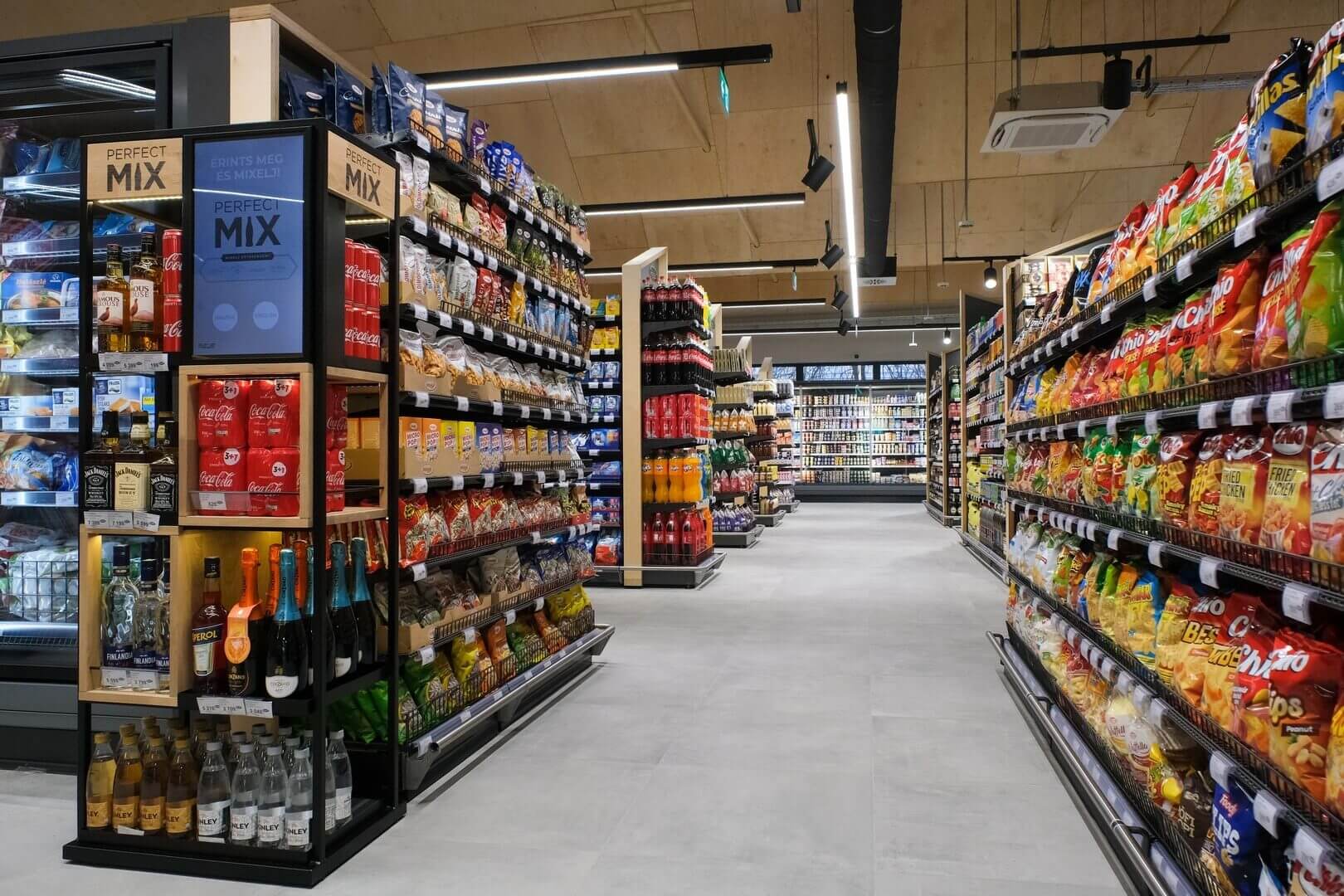 Interior shot of a grocery store in Hungary