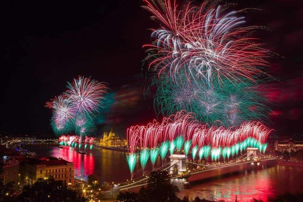 Tourists enjoying a summer festival in Budapest