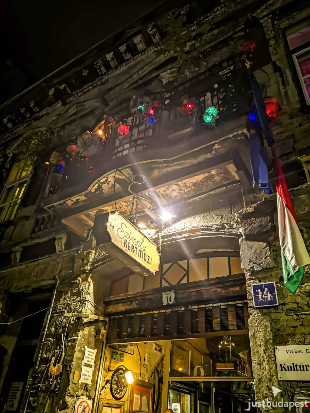 The iconic entrance sign of Szimpla Kert ruin pub in Budapest