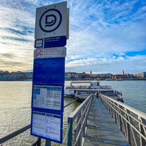 The BKK boat docking station located right in front of the Hungarian Parliament building