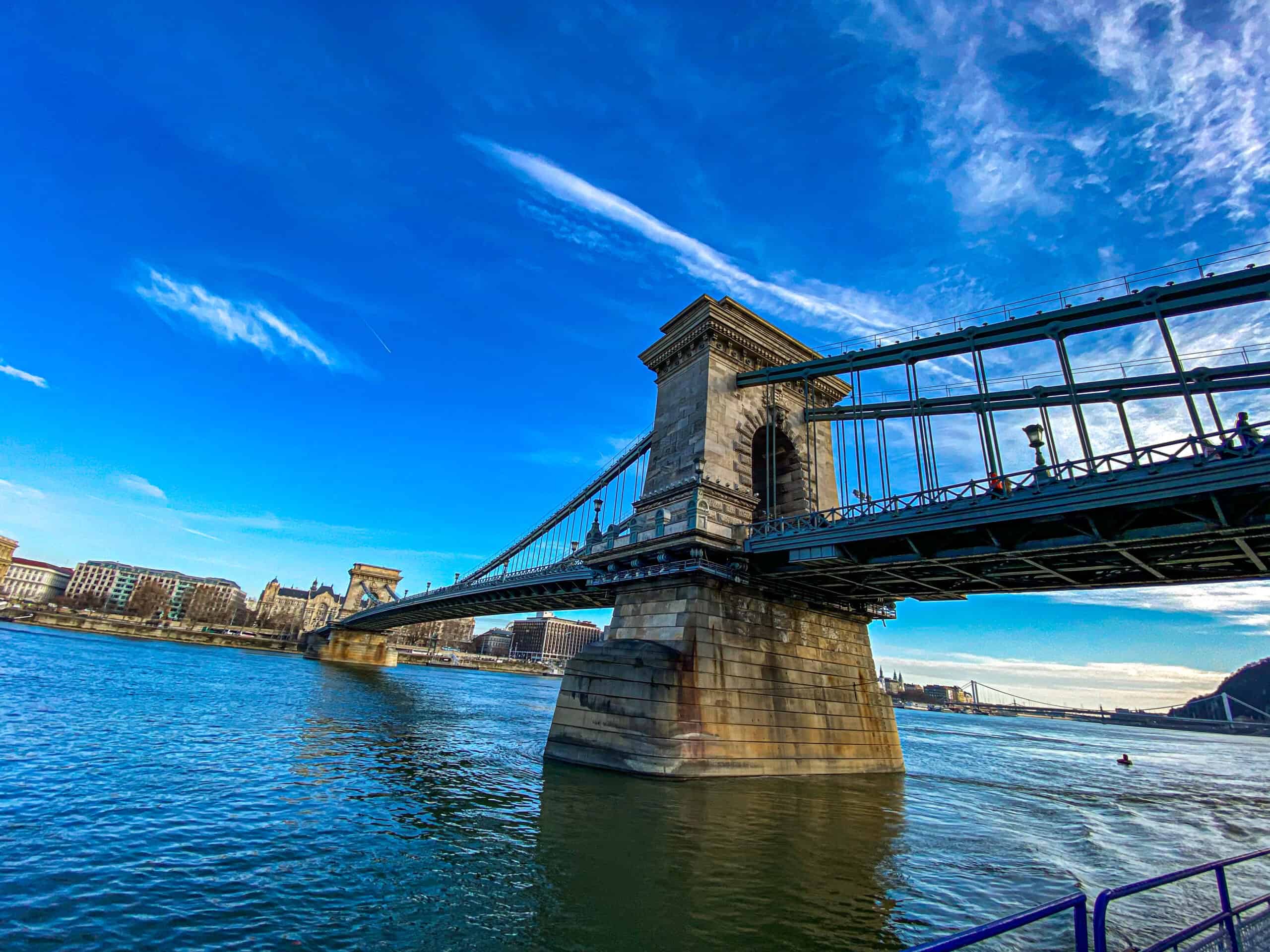 The view from a BKK boat sailing directly underneath the historic Chain Bridge
