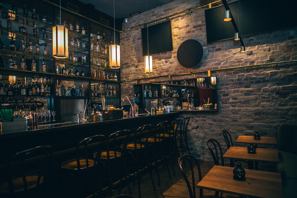 The dark, sophisticated and moody interior of the Black Swan speakeasy