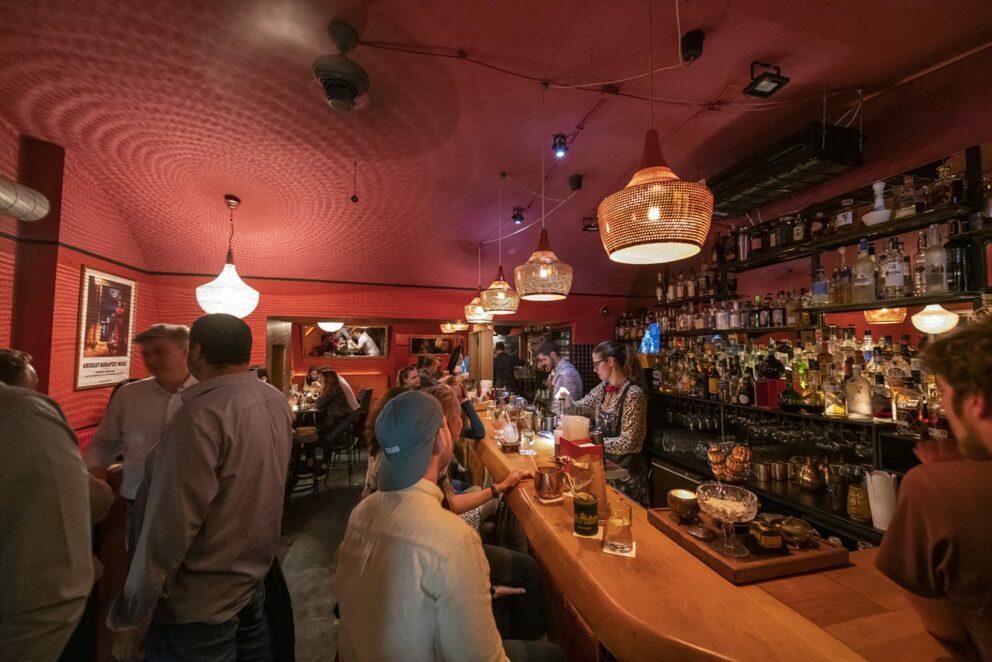 A highly creative and uniquely garnished cocktail served at Boutiq'Bar