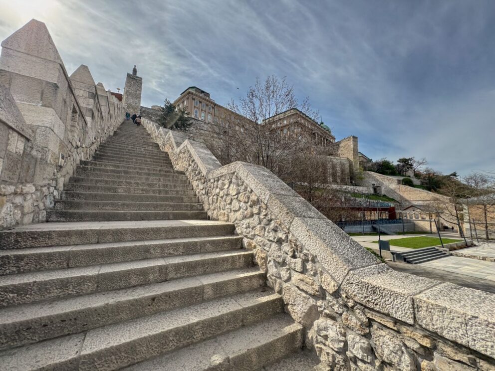The impressive Castle Garden Bazaar Water Carrier Staircase located within the historic Buda Castle District in Budapest