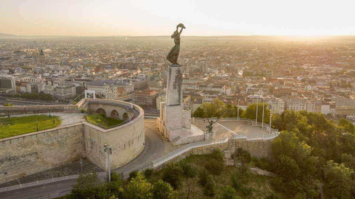 The massive Royal Palace of Buda Castle dominating the hill above the Danube