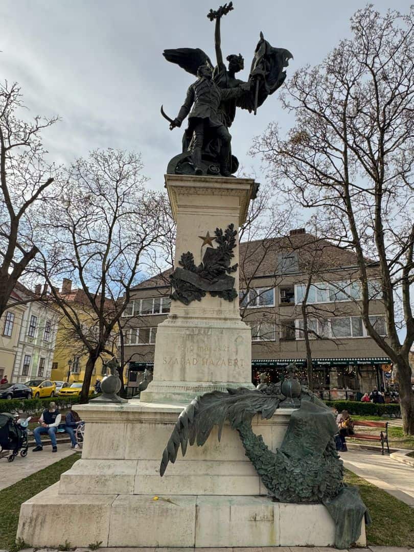 The impressive Homeland Defender Statue located within the historic Buda Castle District in Budapest