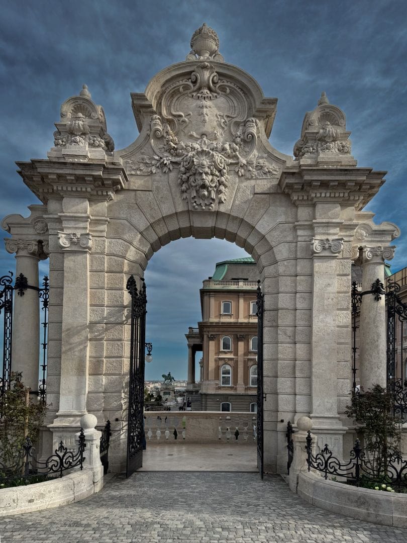 The impressive Hunyadi Courtyard Decorative Gatestanding located within the historic Buda Castle District in Budapest