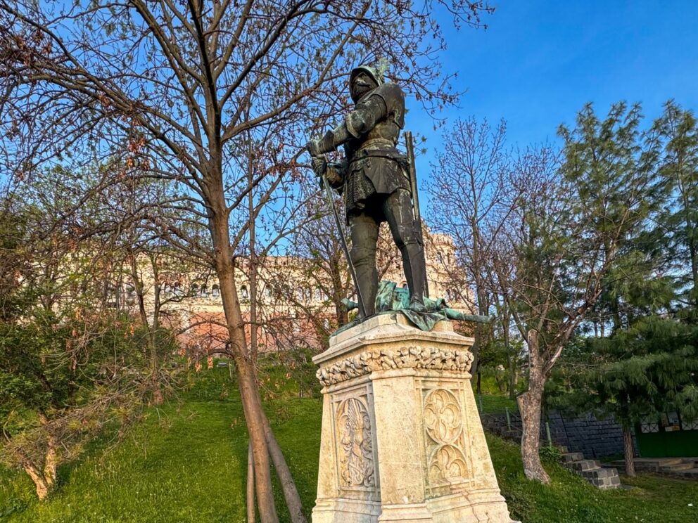 The impressive Janos Hunyadi Statue located within the historic Buda Castle District in Budapest