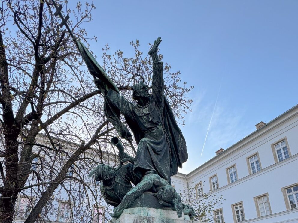 The impressive Kapisztran Janos Monument located within the historic Buda Castle District in Budapest