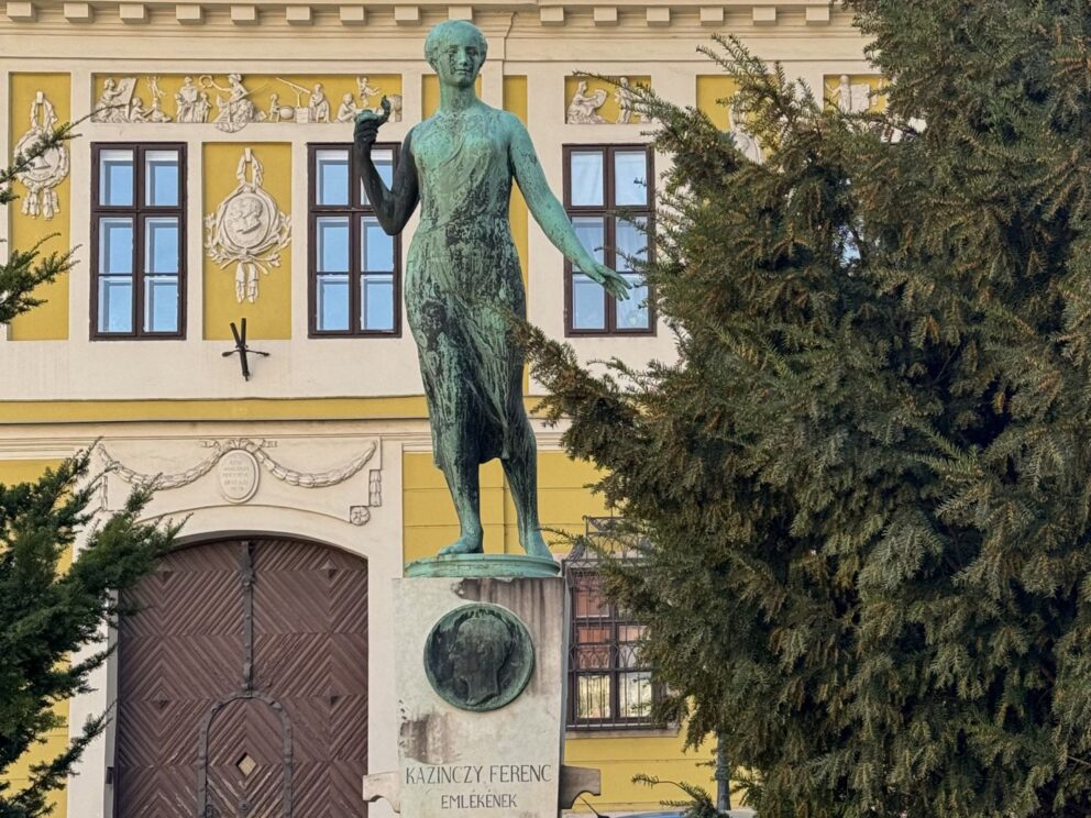 The impressive Kazinvczy Ferenc Monument located within the historic Buda Castle District in Budapest