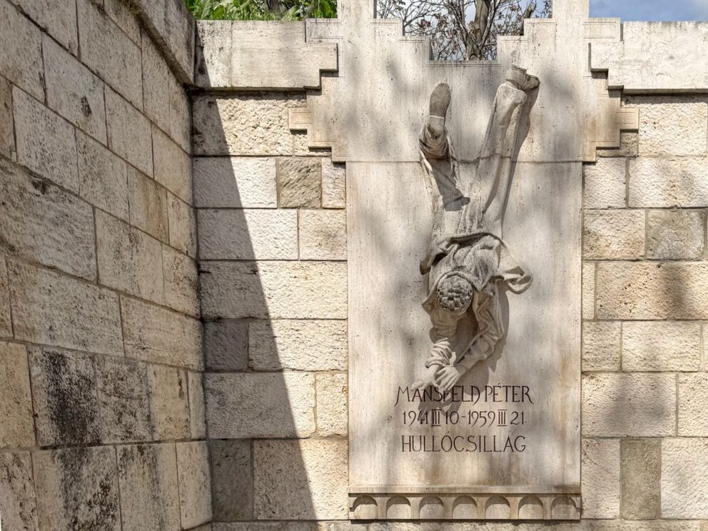The impressive Peter Mansfeld Falling Star Statue located within the historic Buda Castle District in Budapest