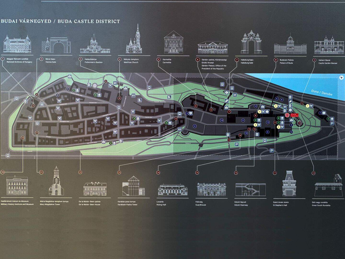 A detailed map showing the layout of the Buda Castle Quarter