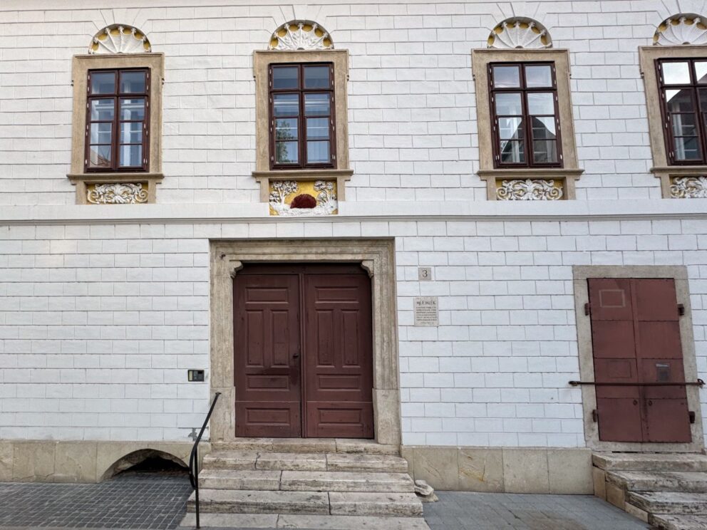 The impressive Red Hedgehog House Lightscape located within the historic Buda Castle District in Budapest