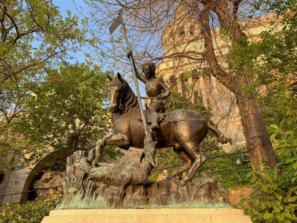 The impressive Saint George Slaying The Dragon located within the historic Buda Castle District in Budapest