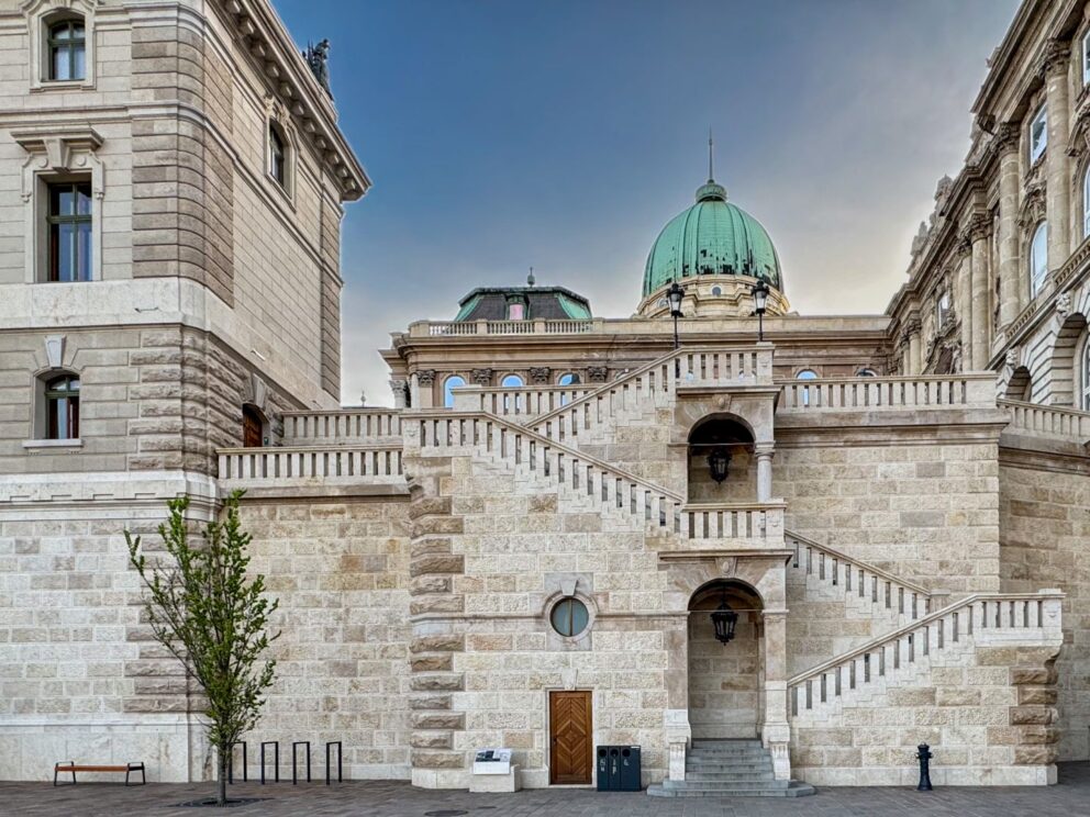 The impressive Stockl Staircase located within the historic Buda Castle District in Budapest