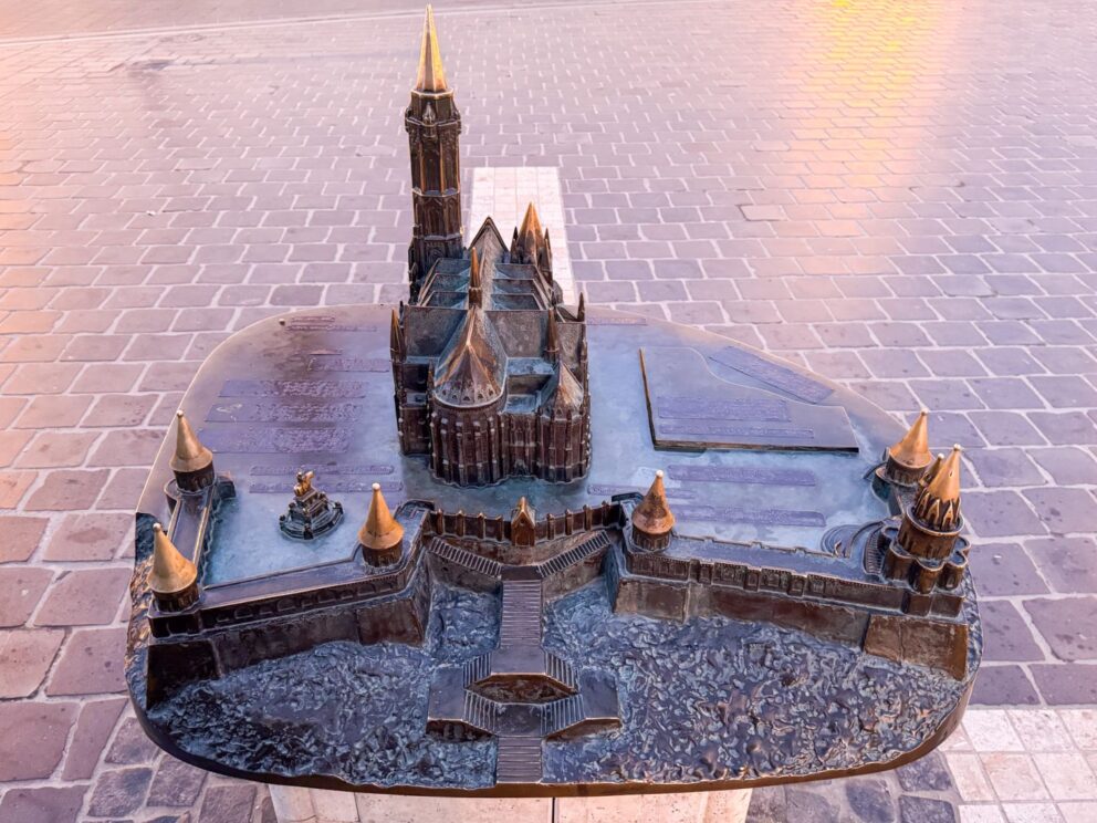 The impressive The Invisible Touch Sculpture located within the historic Buda Castle District in Budapest