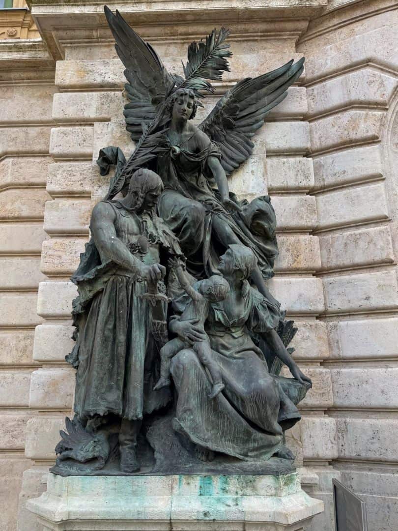 The impressive The Lion Courtyyard Peace Sculpture Group located within the historic Buda Castle District in Budapest