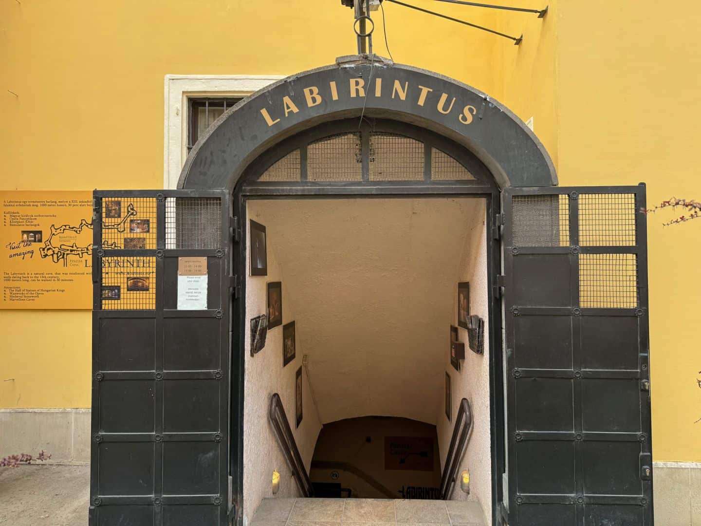 Wide view of the natural underground rock formations inside the Buda Castle Labyrinth