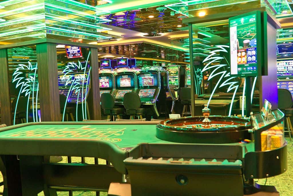 A close-up of a high-quality spinning roulette wheel inside a casino