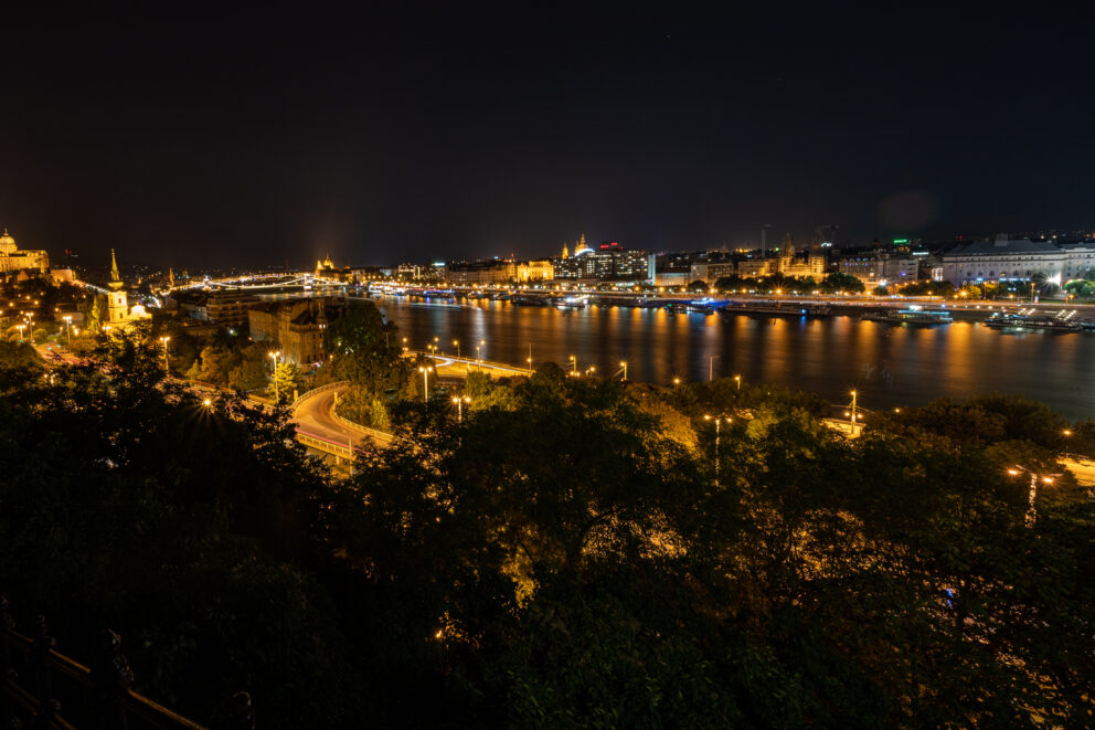 The brilliantly illuminated city of Budapest at night
