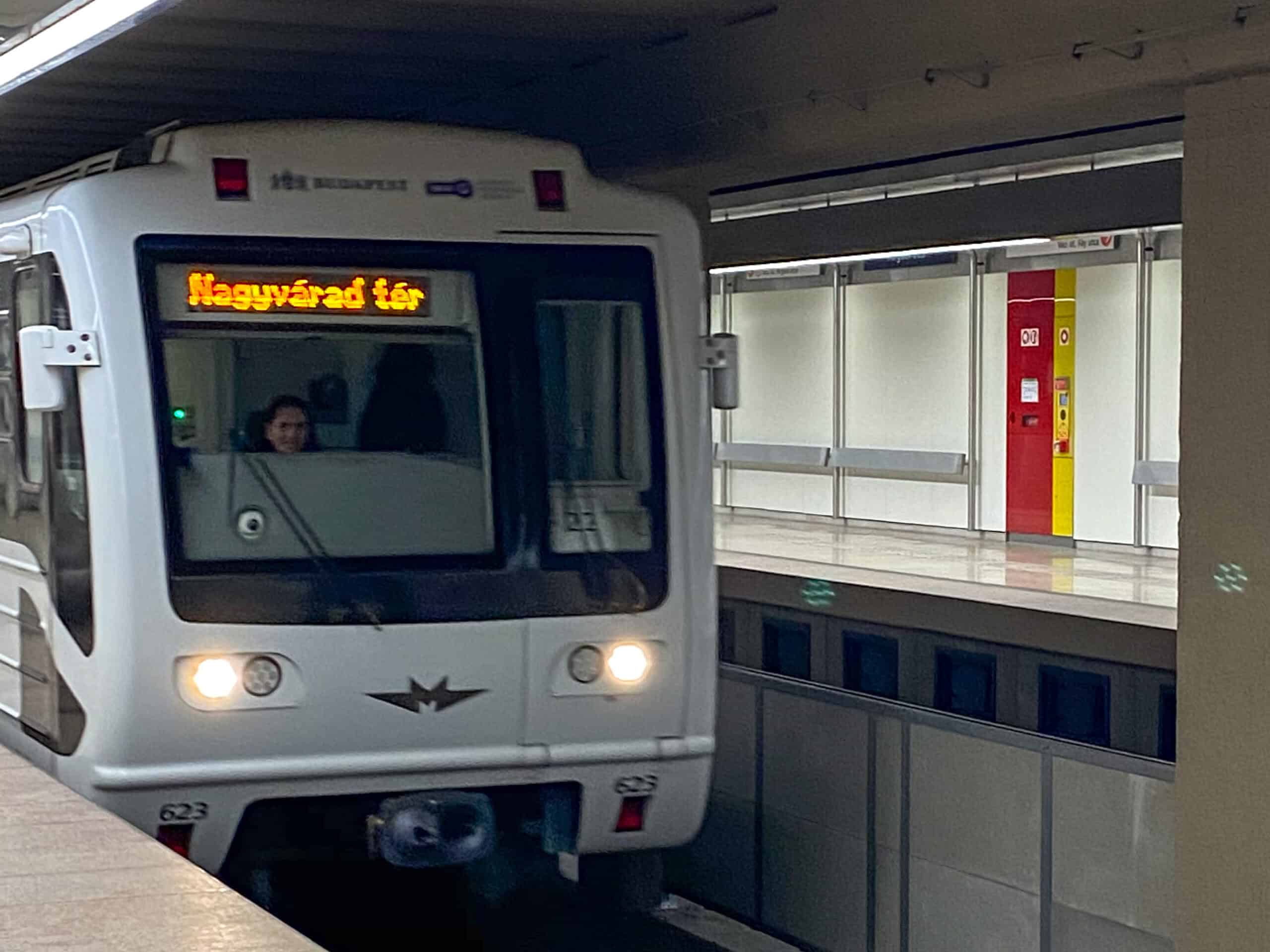 An empty underground metro platform in Budapest