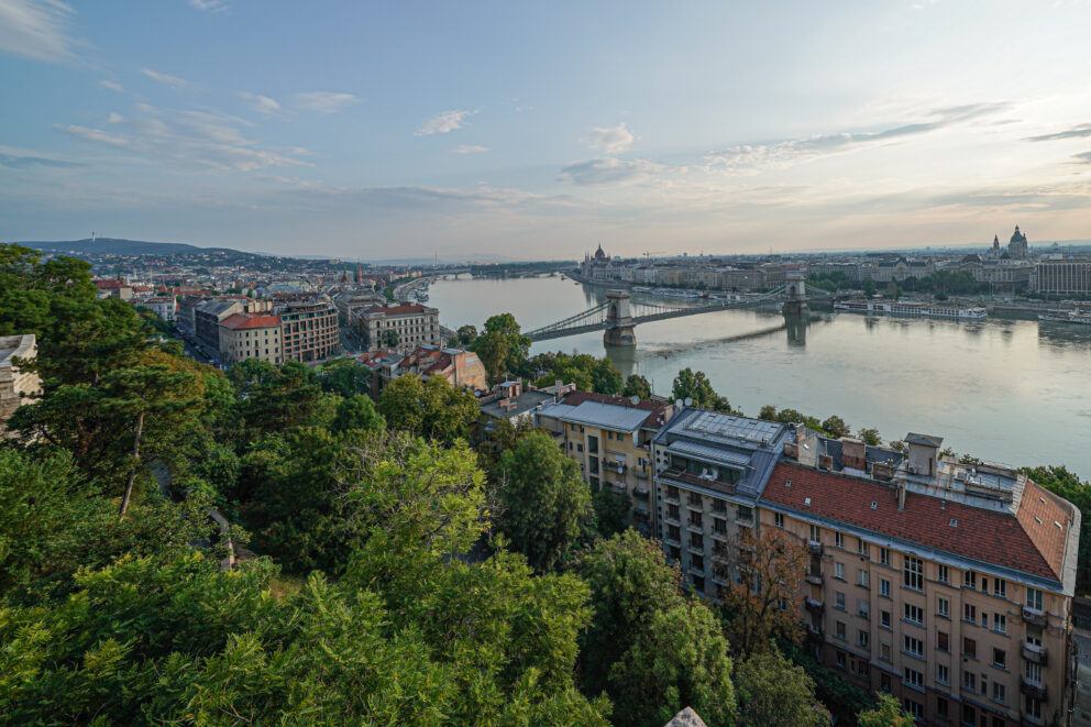 A panoramic view of Budapest and the Danube from Buda Castle
