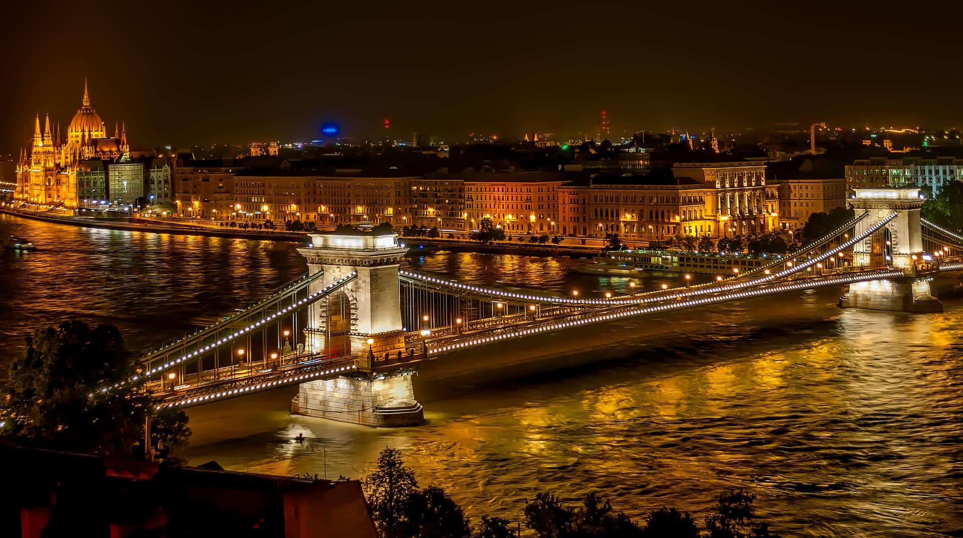 The historic Széchenyi Chain Bridge crossing the Danube River in Budapest