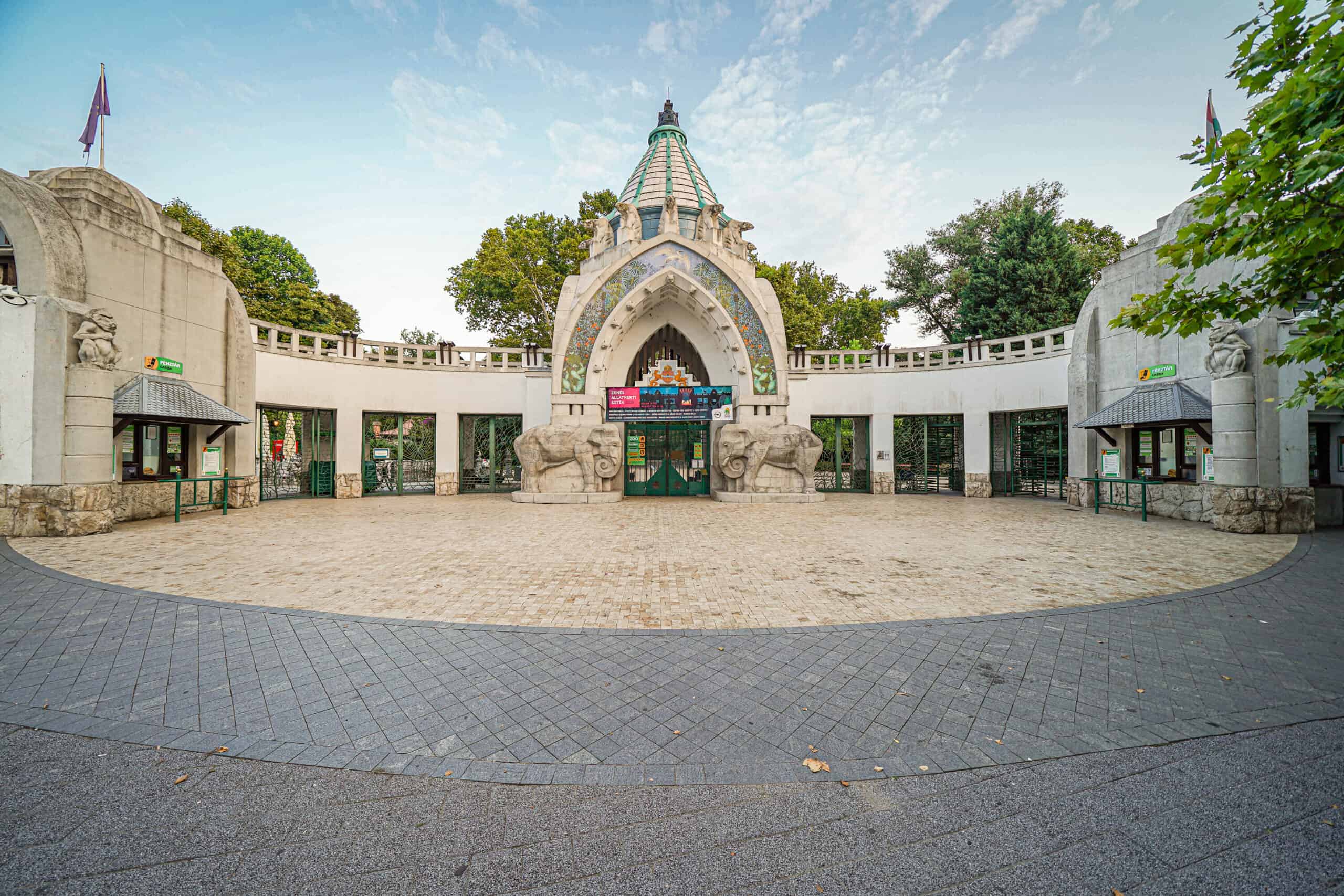 The iconic Art Nouveau main entrance gate of the Budapest Zoo