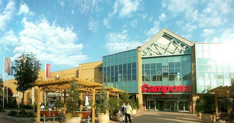 Exterior view of the Campona shopping mall facade in South Budapest
