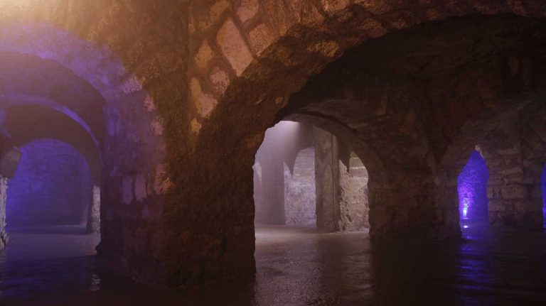 Smoke and light filled labyrinth under Buda Castle