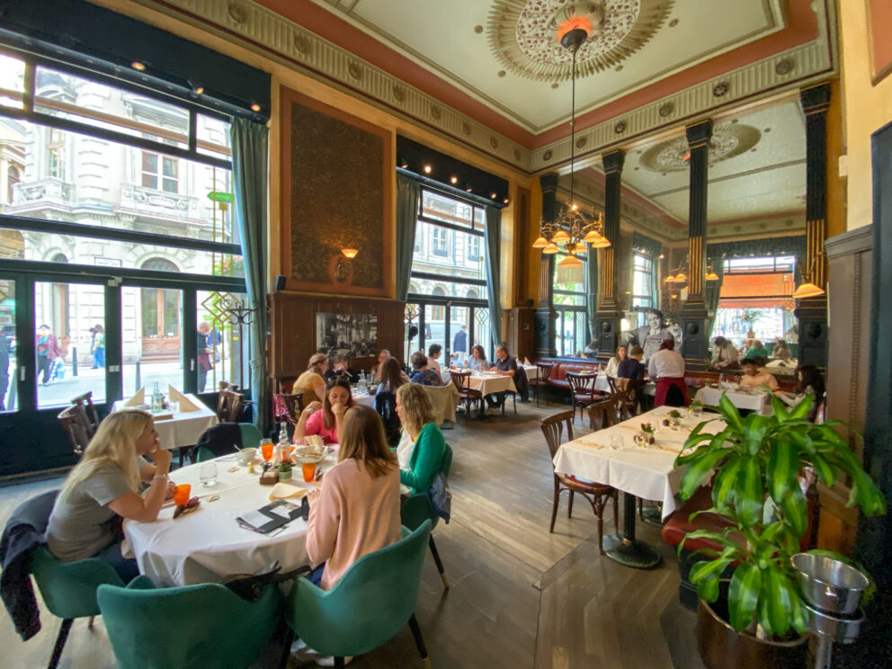 The interior of the historic and safe Central Cafe in Budapest